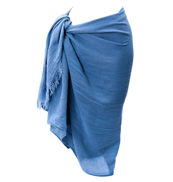 Cotton Gauze Sarong - Washed Denim Blue