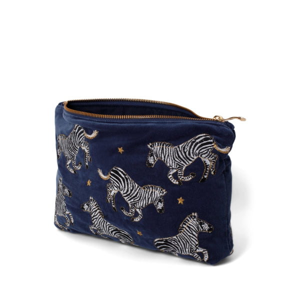 Elizabeth Scarlett Zebra Indigo Velvet Everyday Pouch