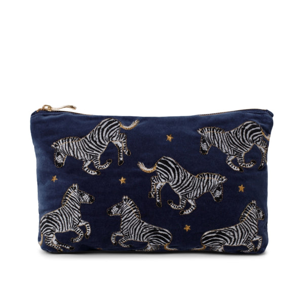 Elizabeth Scarlett Zebra Indigo Velvet Everyday Pouch