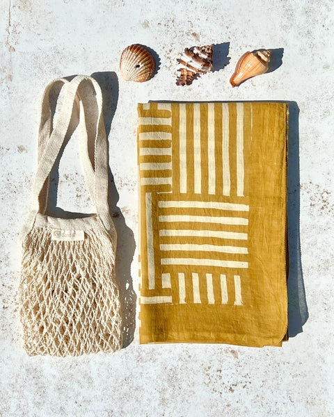 Cove Block Print Cotton Sarong - Saffron