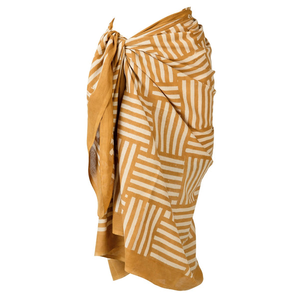 Cove Block Print Cotton Sarong - Saffron