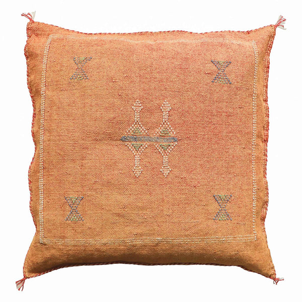 Moroccan cactus silk cushion cover in Terracotta. Hand embroidered with subtle Moroccan motifs. Size 50cm x 50cm approx.