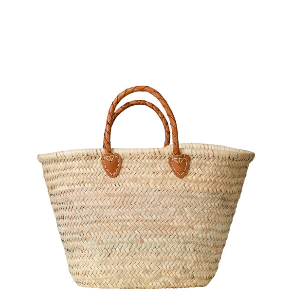 Woven Handle Moroccan Straw Basket Bag - Chestnut