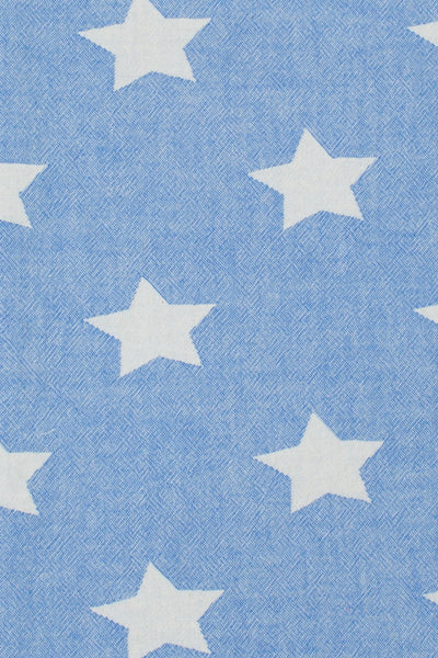 Close up of Funky Star hammam towel in washed blue cotton with white stars