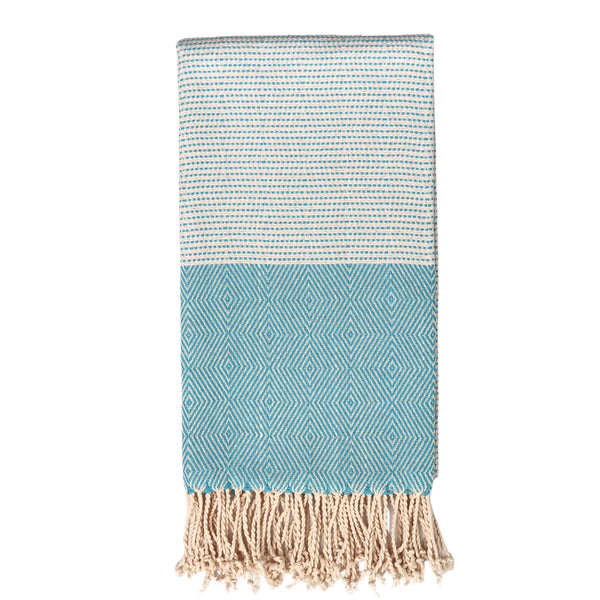 Image of Capri hammam towel in turquoise blue and white.