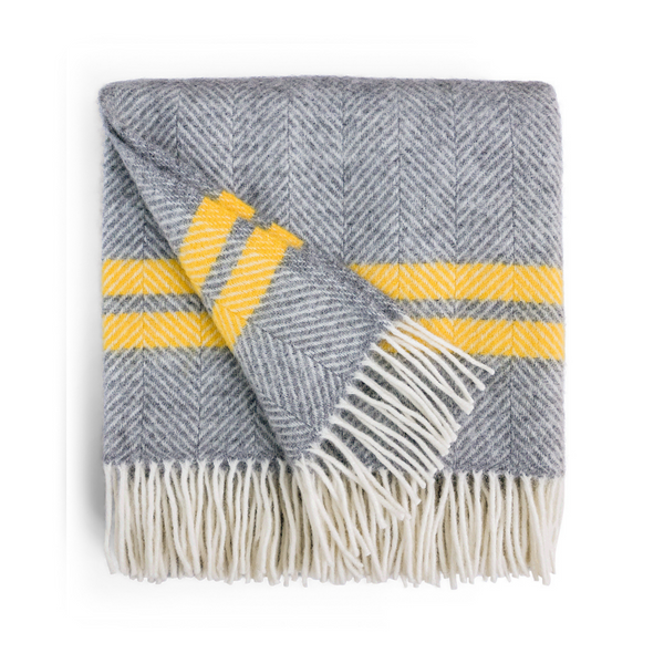 Herringbone Wool Throw - Grey / Mustard Stripe